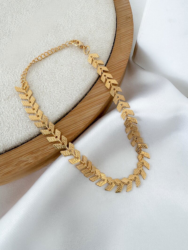 Pulseira Folheada a Ouro 18k Escamas Texturizadas