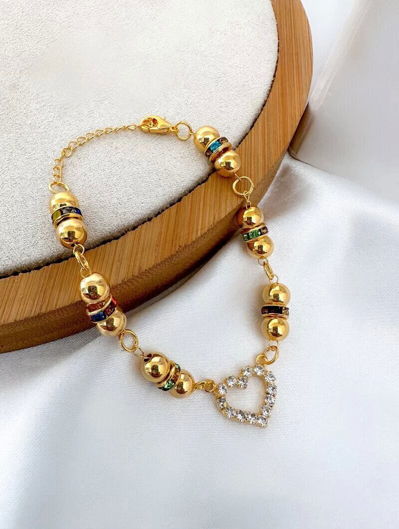 Pulseira Folheada a Ouro 18k Esferas com Micro Zircônias Coloridas
