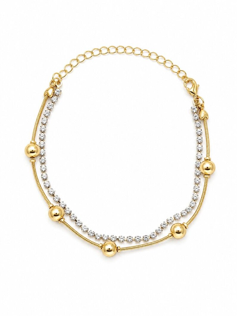 Pulseira Folheada a Ouro 18k Esferas e Zircônias
