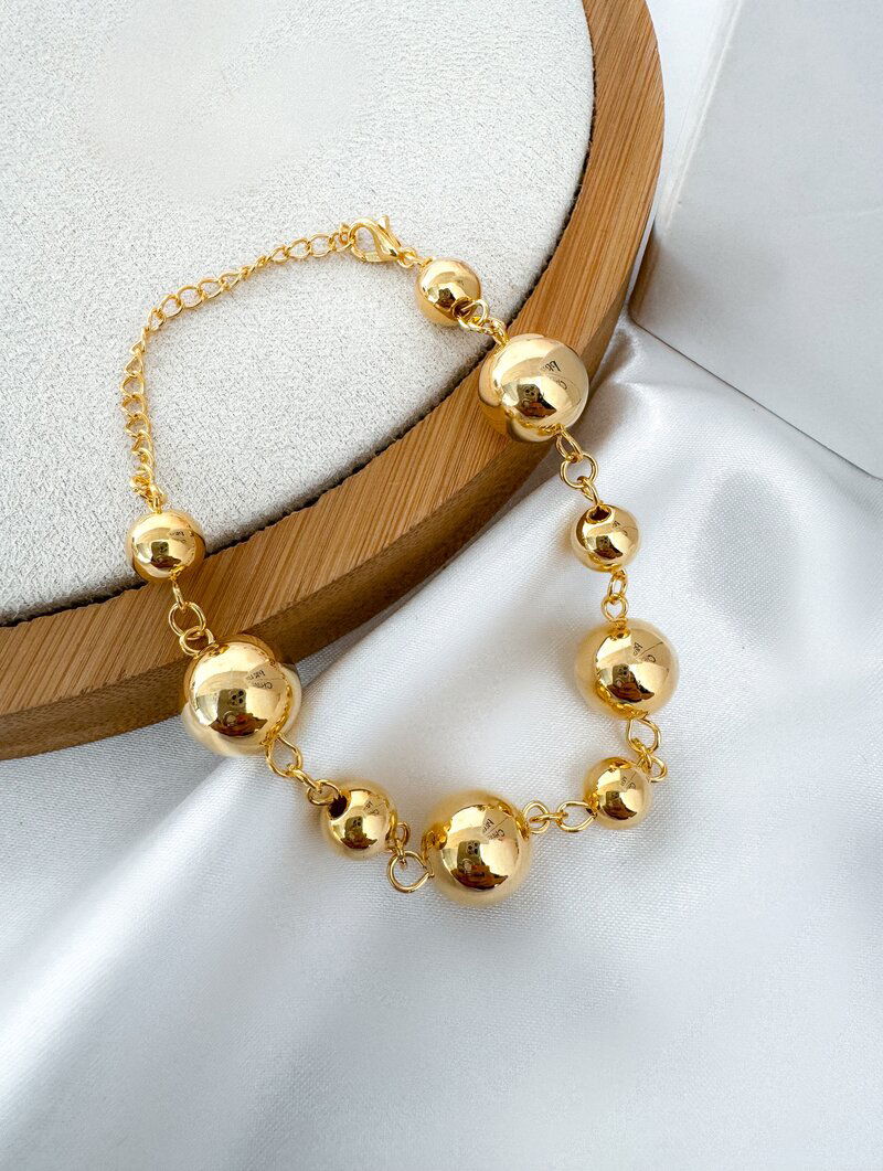 Pulseira Folheada a Ouro 18k Esferas Lisas