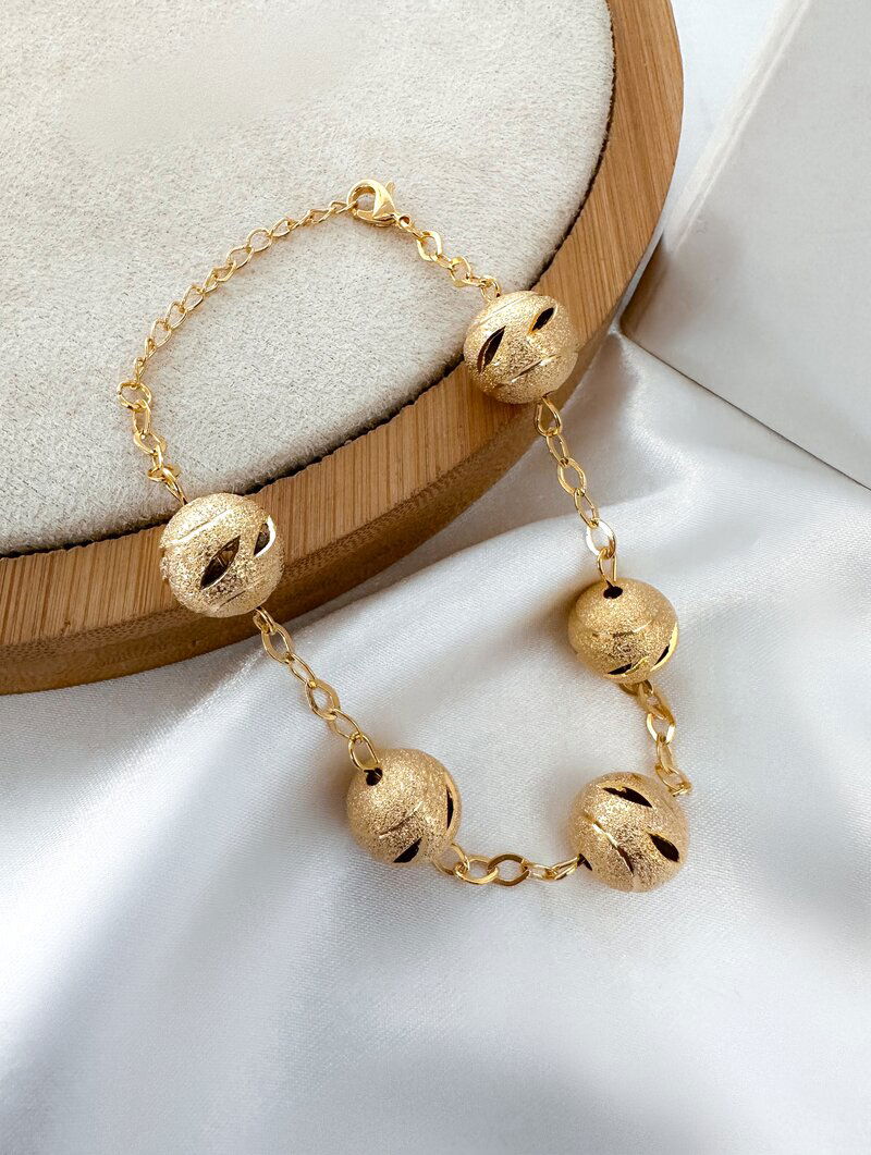 Pulseira Folheada a Ouro 18k Esferas Texturizadas