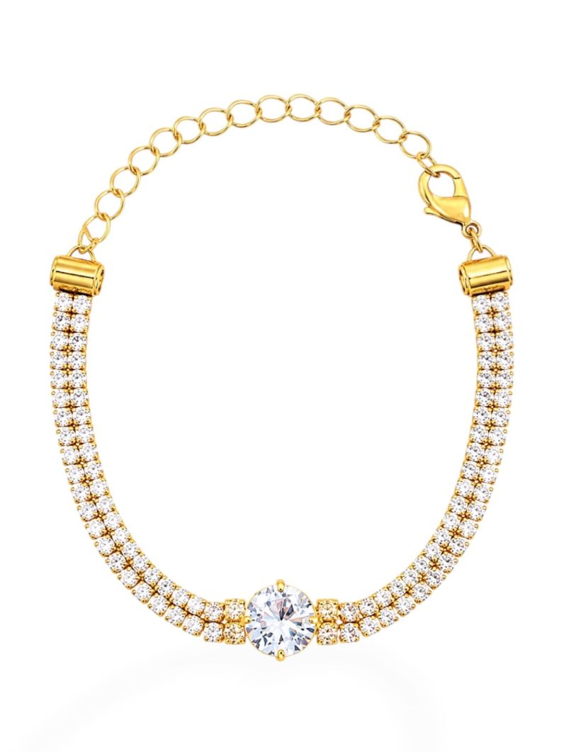 Pulseira Folheada a Ouro 18k Fios Cravejados e Ponto de Luz