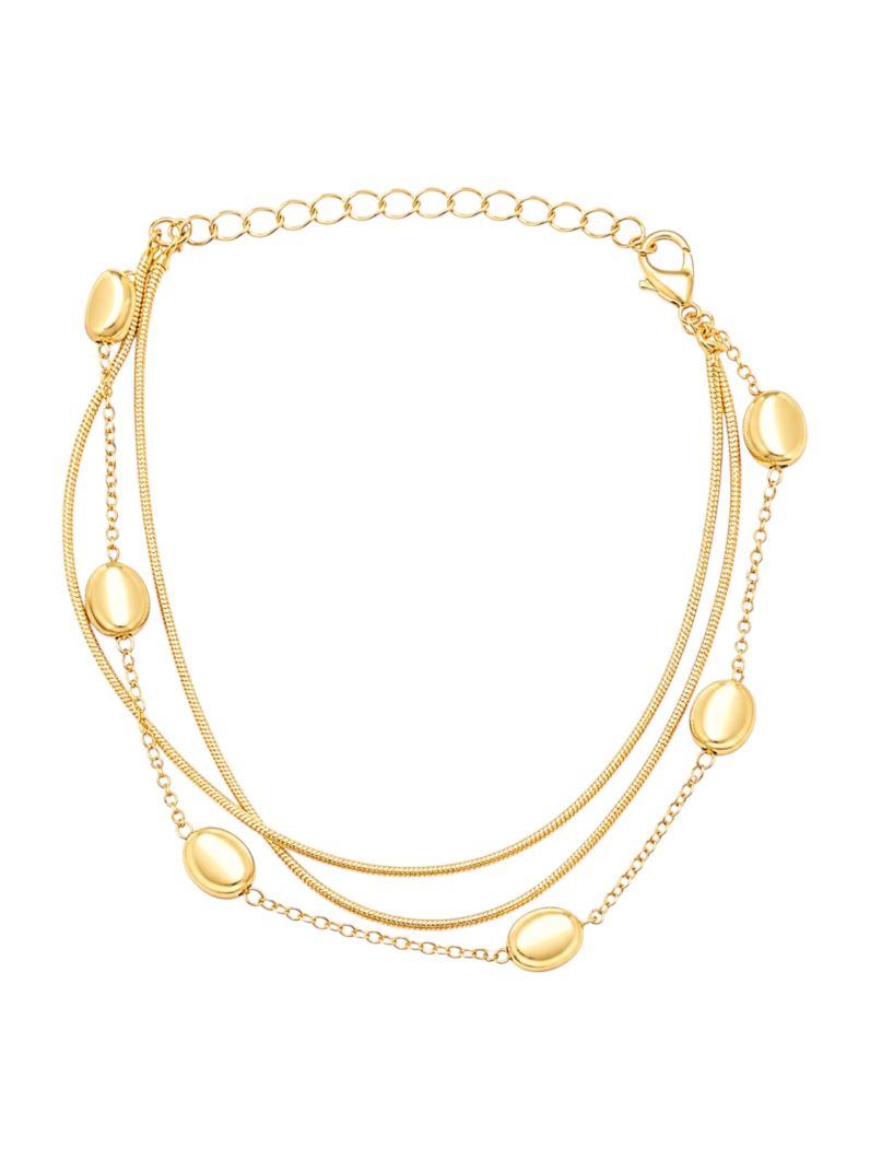 Pulseira Folheada a Ouro 18k Fios e Ovais Lisos