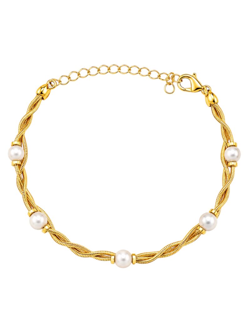 Pulseira Folheada a Ouro 18k Fios e Pérolas
