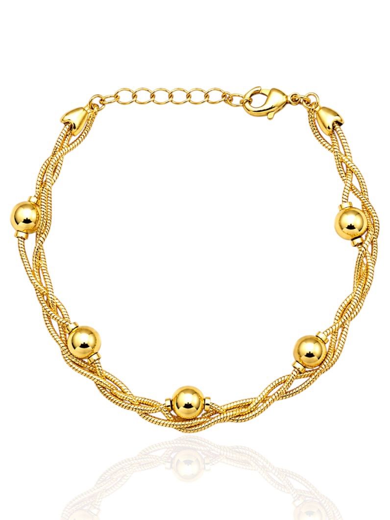 Pulseira Folheada a Ouro 18k Fios Entrelaçados e Esferas