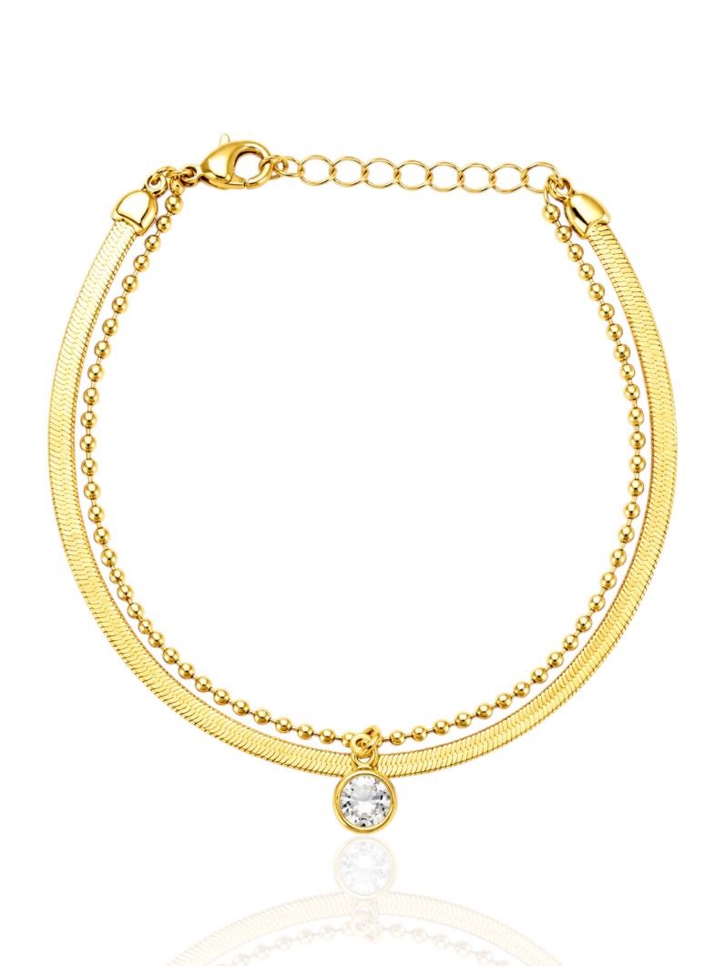 Pulseira Dupla Folheada a Ouro 18k Fita e Ponto de Luz
