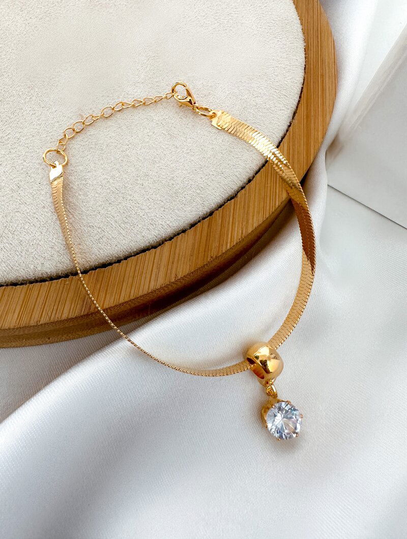 Pulseira Folheada a Ouro 18k Fita Laminada com Ponto de Luz
