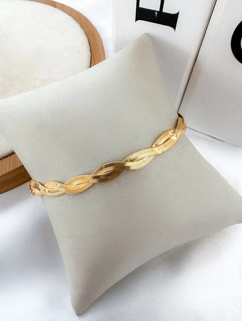 Pulseira Folheada a Ouro 18k Fita Laminada Trançada