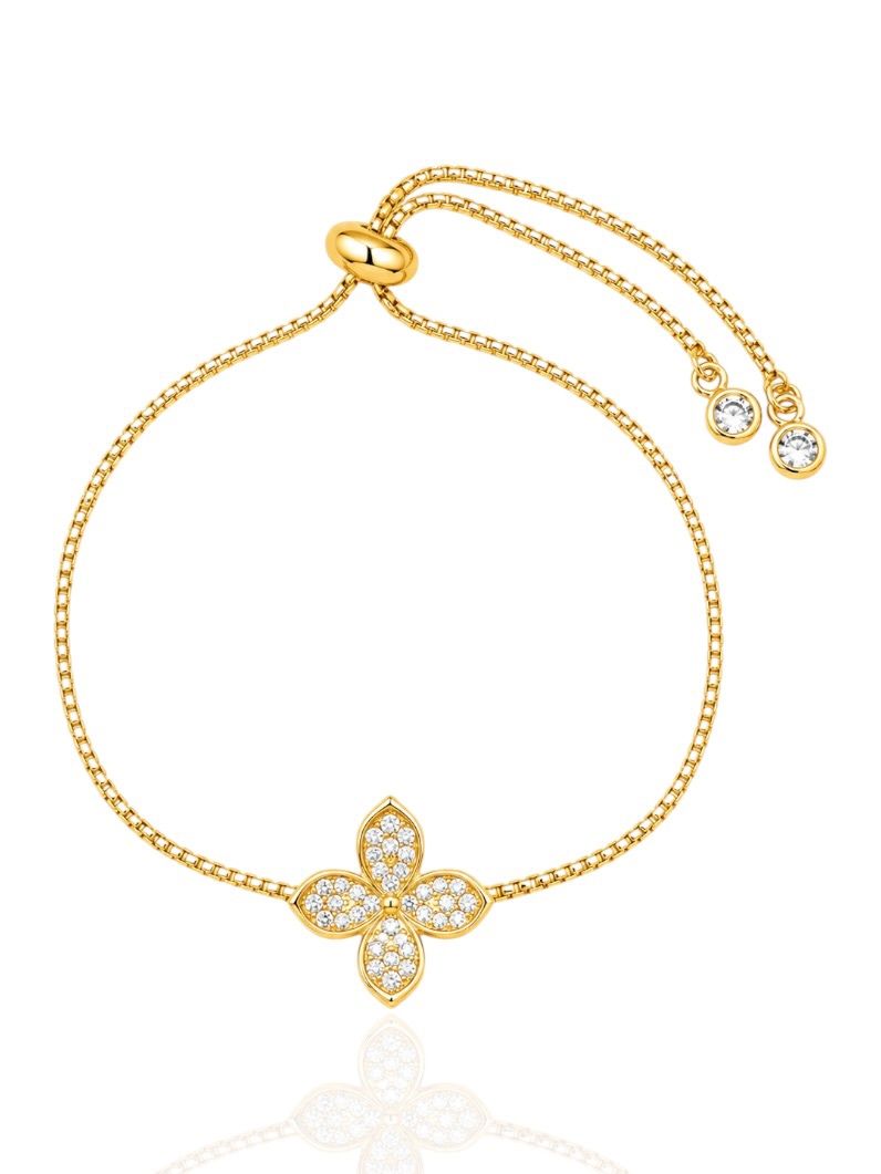 Pulseira Folheada a Ouro 18k Flor Cravejado
