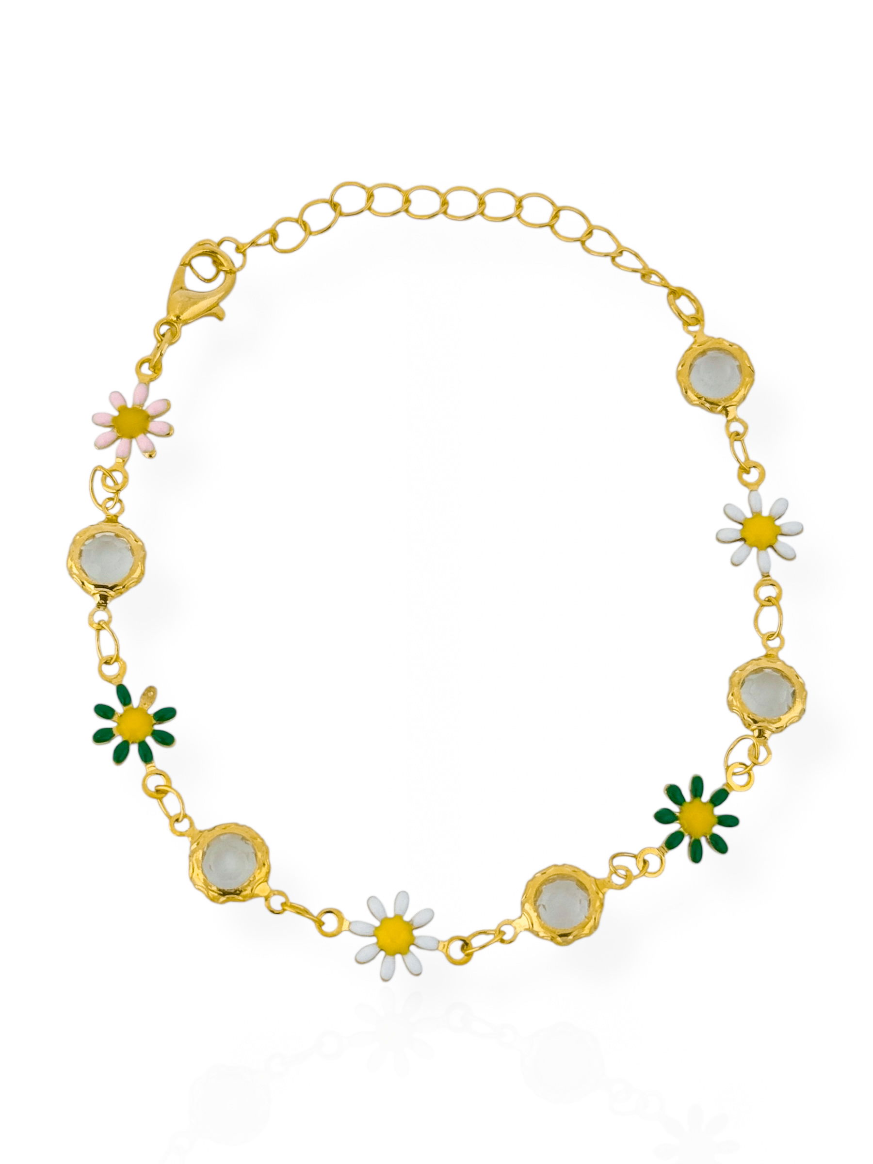Pulseira Folheada a Ouro 18k Flores e Pontos de Luz