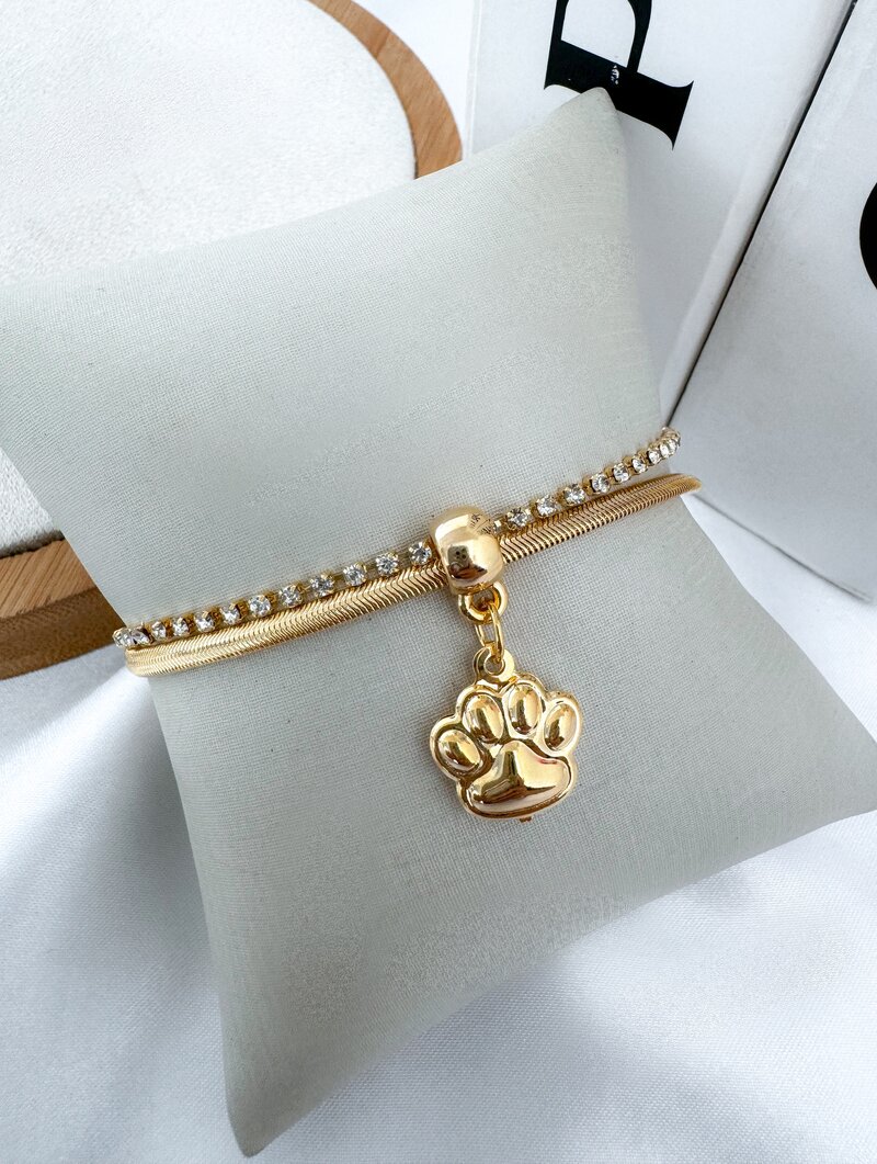 Pulseira Folheada a Ouro 18k Malha com Fio de Micro Zircônias e Pingente Pet