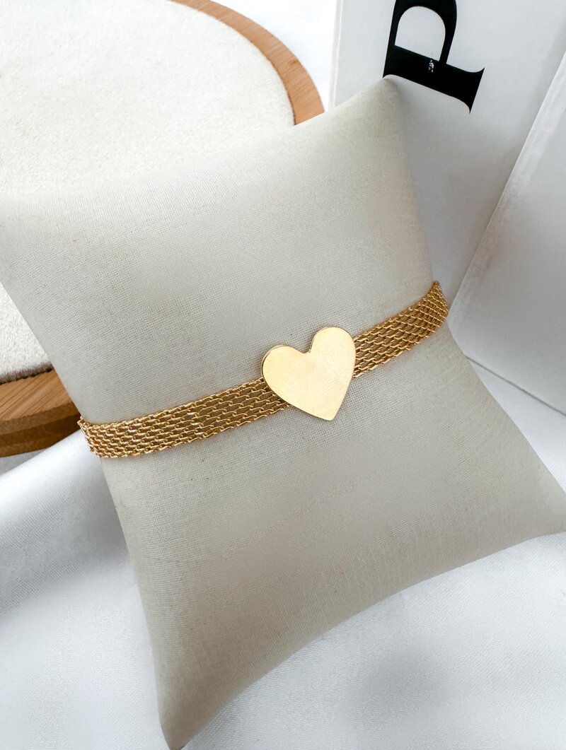 Pulseira Folheada a Ouro 18k Manta com Coração Liso