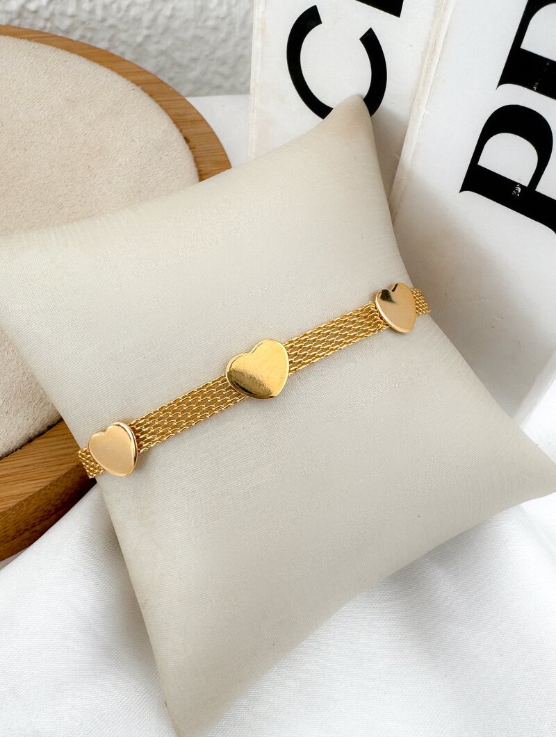 Pulseira Folheada a Ouro 18k Manta com Corações Lisos