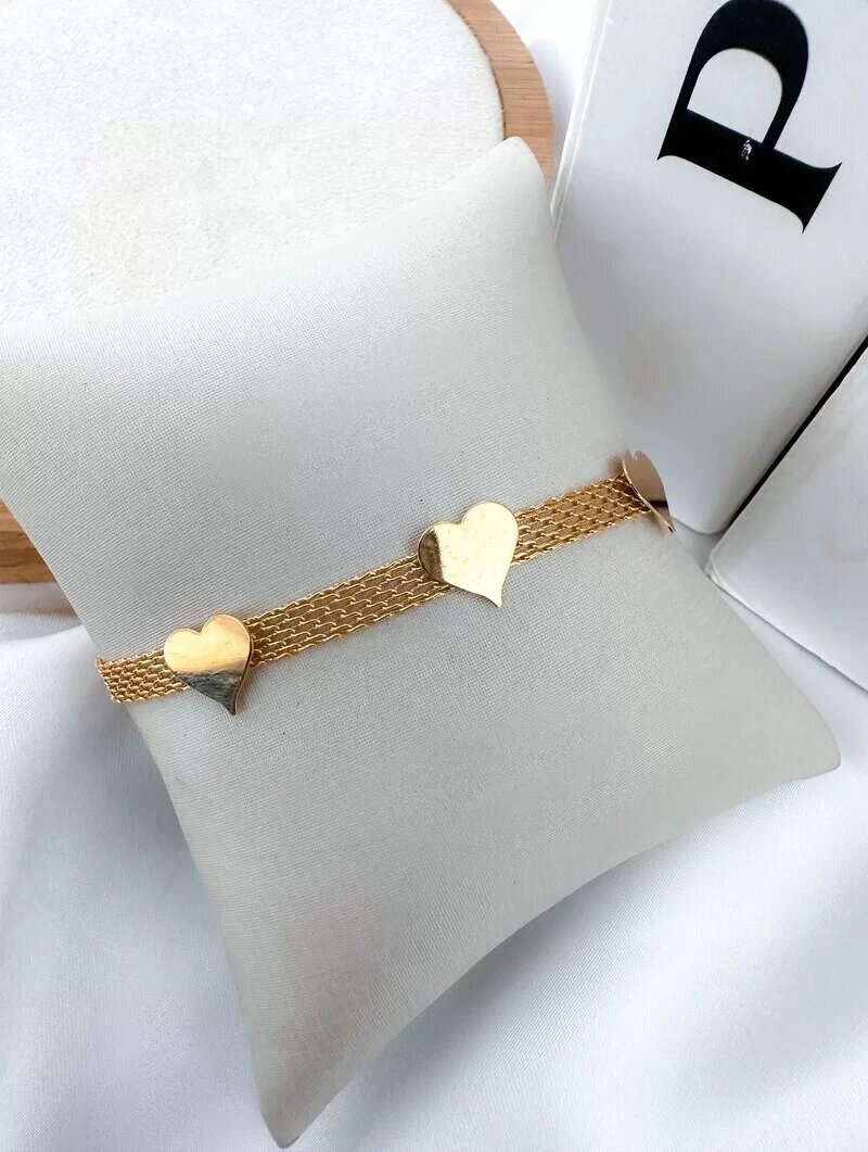 Pulseira Folheada a Ouro 18k Manta com Corações M