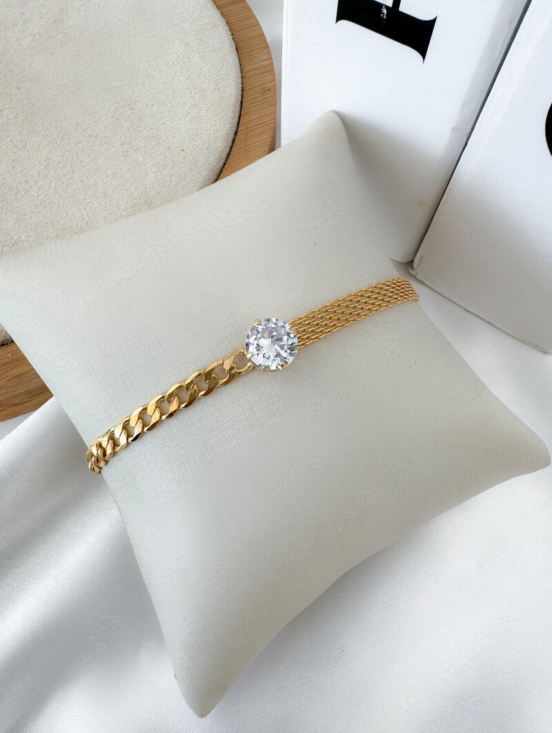 Pulseira Folheada a Ouro 18k Manta com Corrente e Zircônia