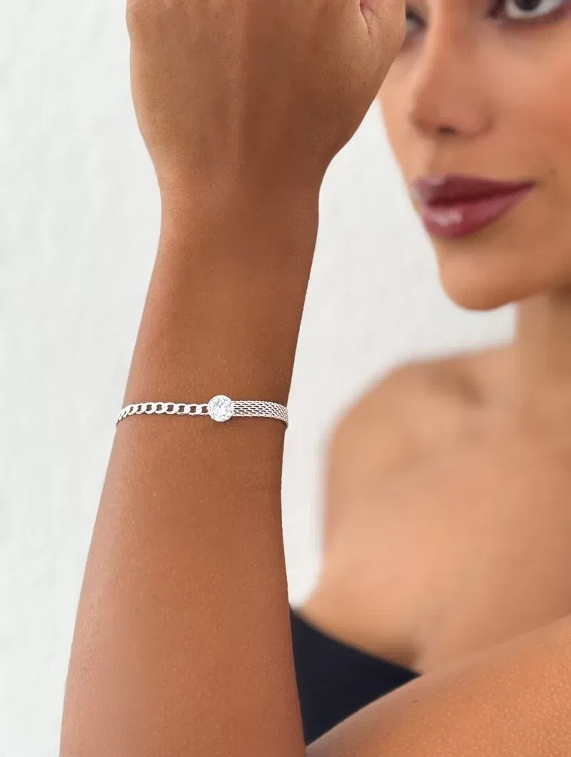 Pulseira Folheada a Ouro 18k Manta com Corrente e Zircônia