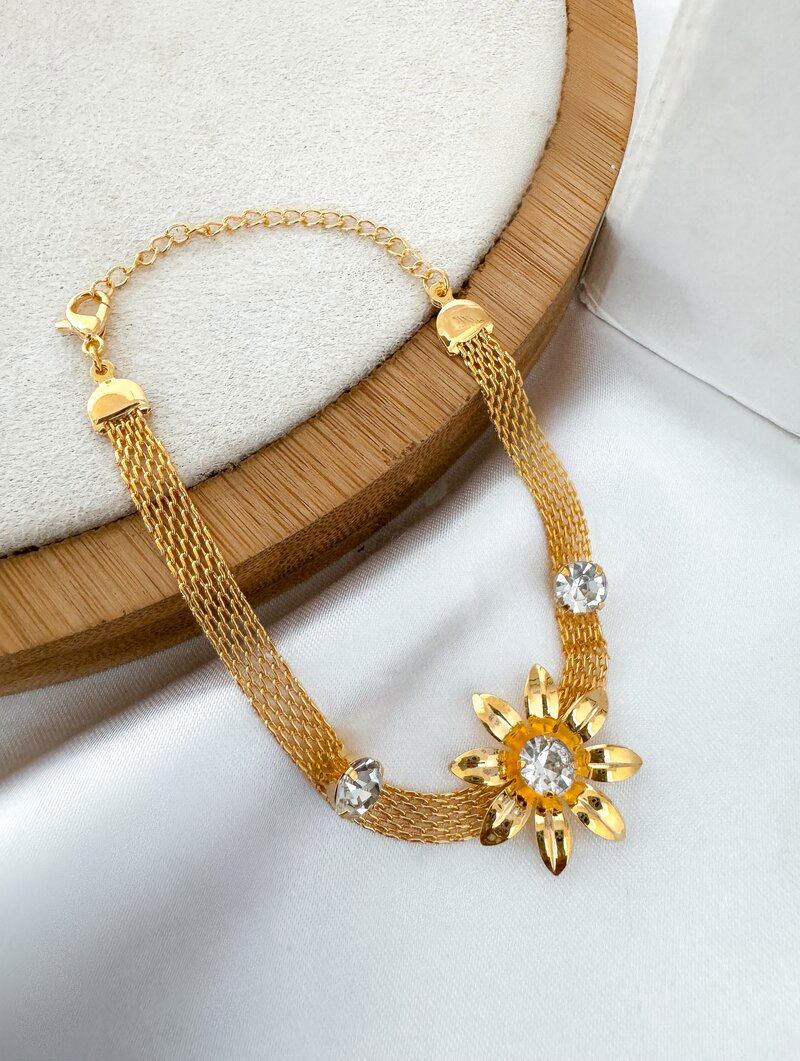 Pulseira Folheada a Ouro 18k Manta com Flor e Zircônias