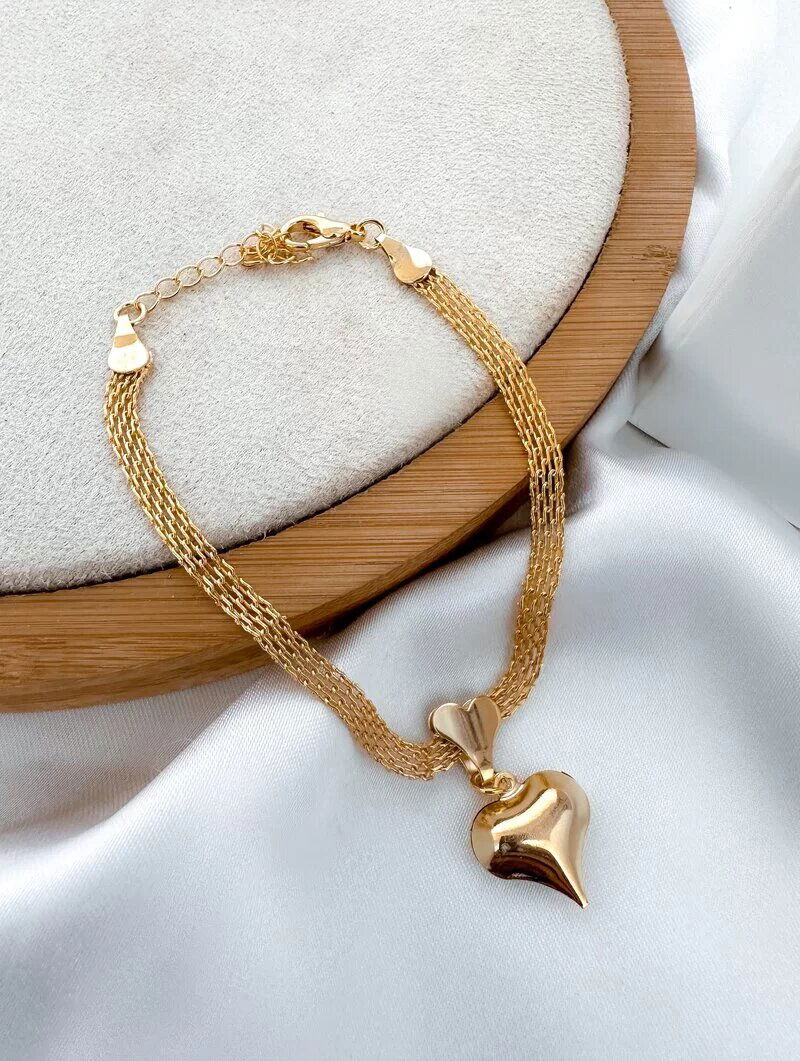 Pulseira Folheada a Ouro 18k Manta com Pingente Coração