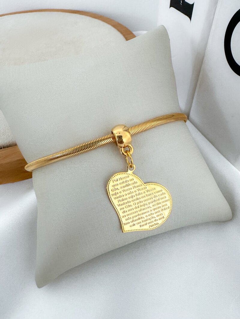 Pulseira Folheada a Ouro 18k Pingente Coração Pai Nosso