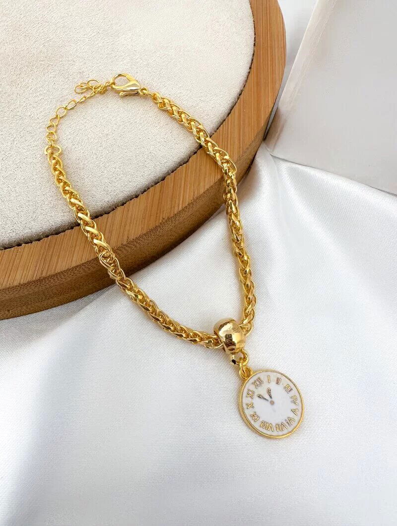 Pulseira Folheada a Ouro 18k Pingente Relógio