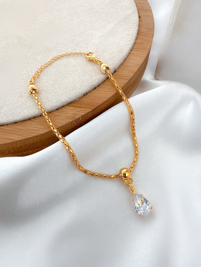 Pulseira Folheada a Ouro 18k Rabo de Tatu com Pingente Gota