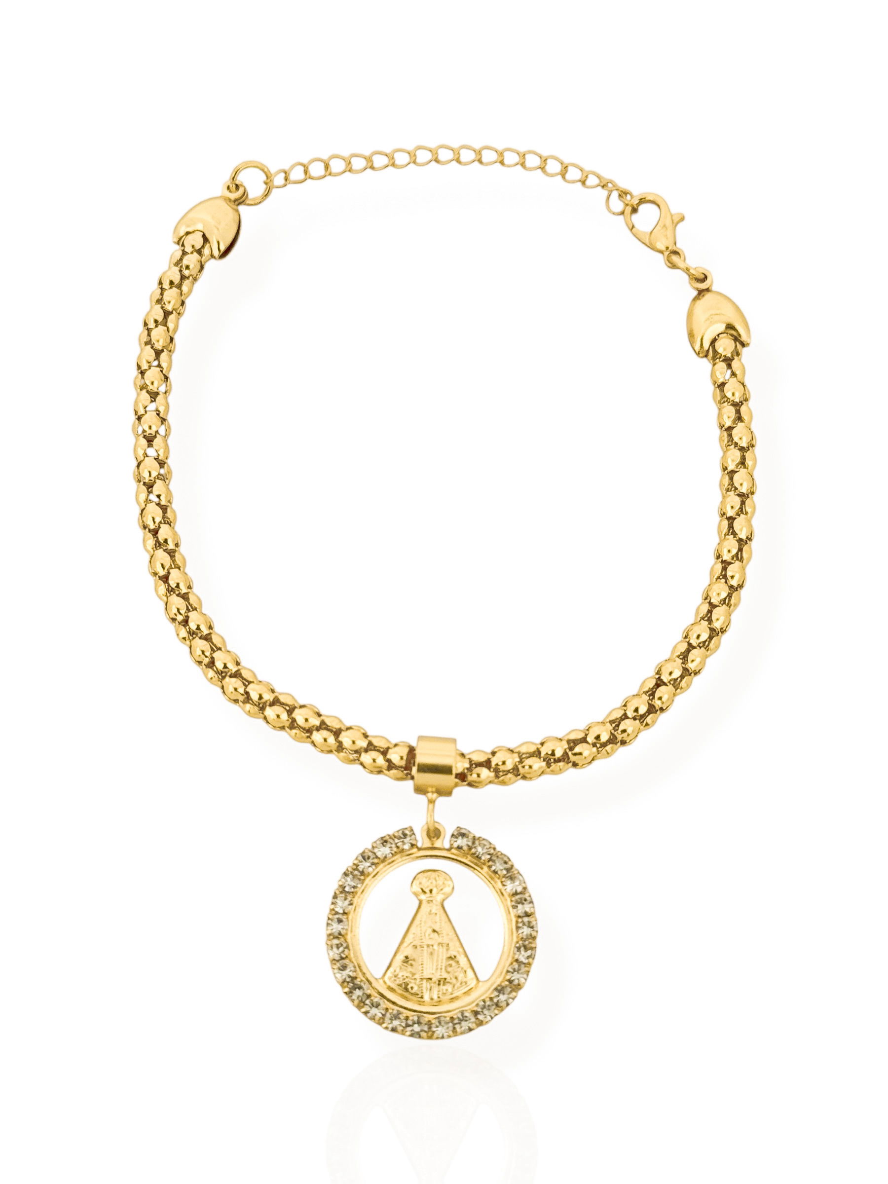 Pulseira Folheada a Ouro 18k Rabo de Tatu Pingente 'Nossa Senhora'