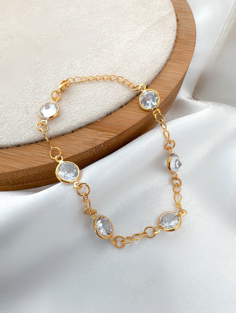 Pulseira Folheada a Ouro 18k Seis Pedras de Zircônia