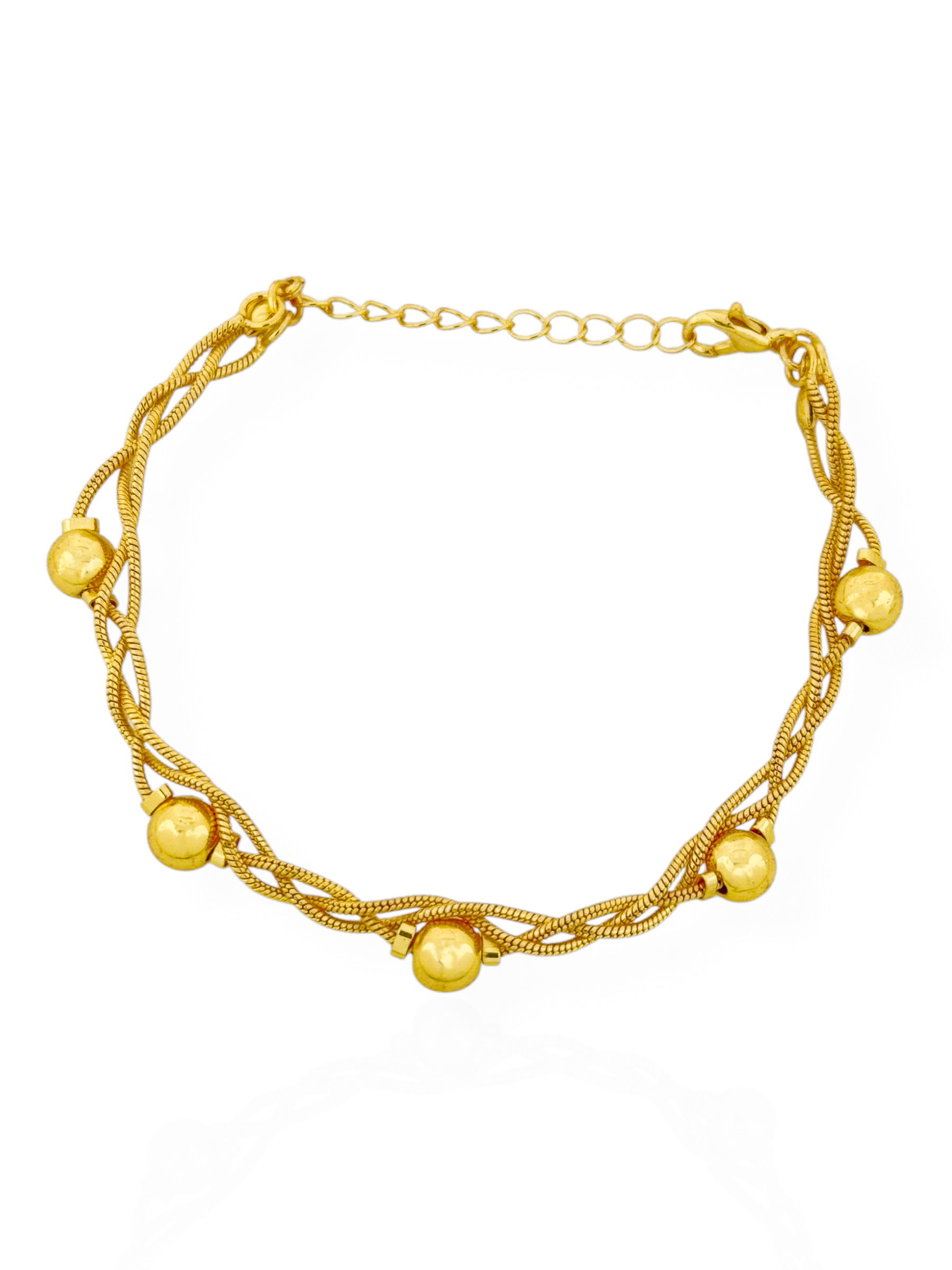 Pulseira Folheada a Ouro 18k Trançada Com Esferas