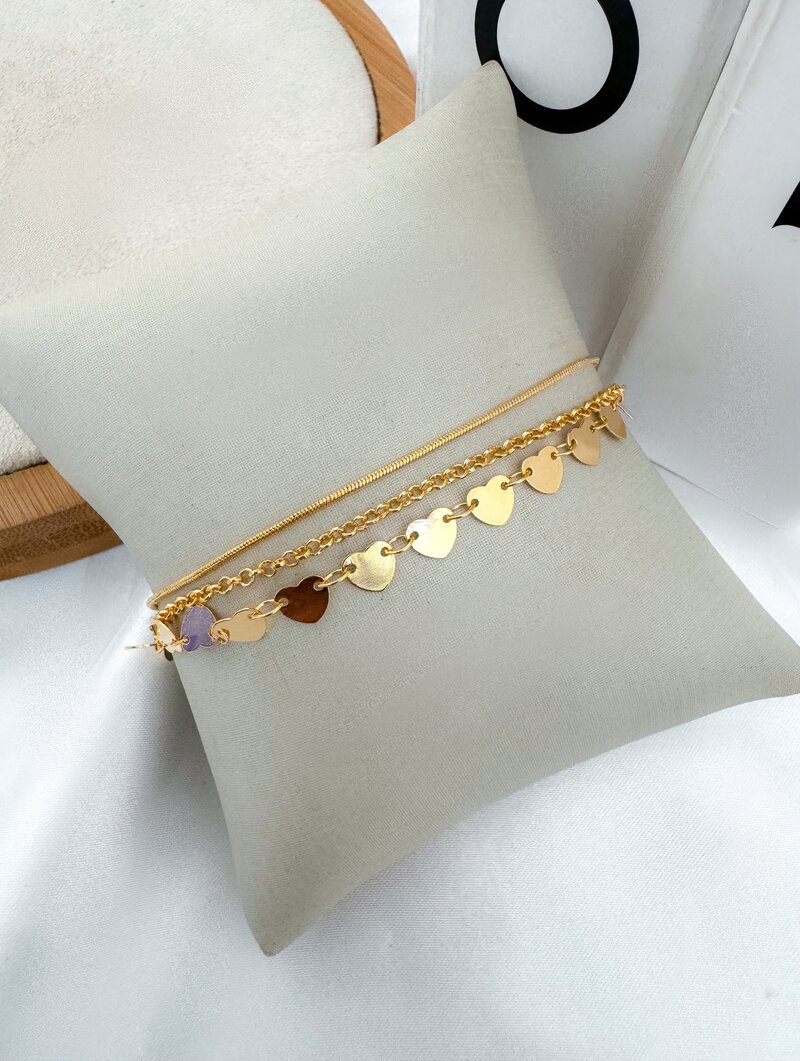 Pulseira Folheada a Ouro 18k Três Fios Corações Lisos