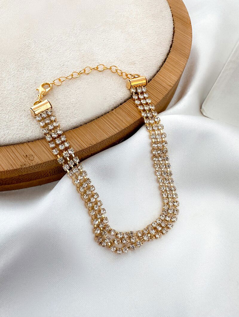 Pulseira Folheada a Ouro 18k Três Fios de Micro Zircônias