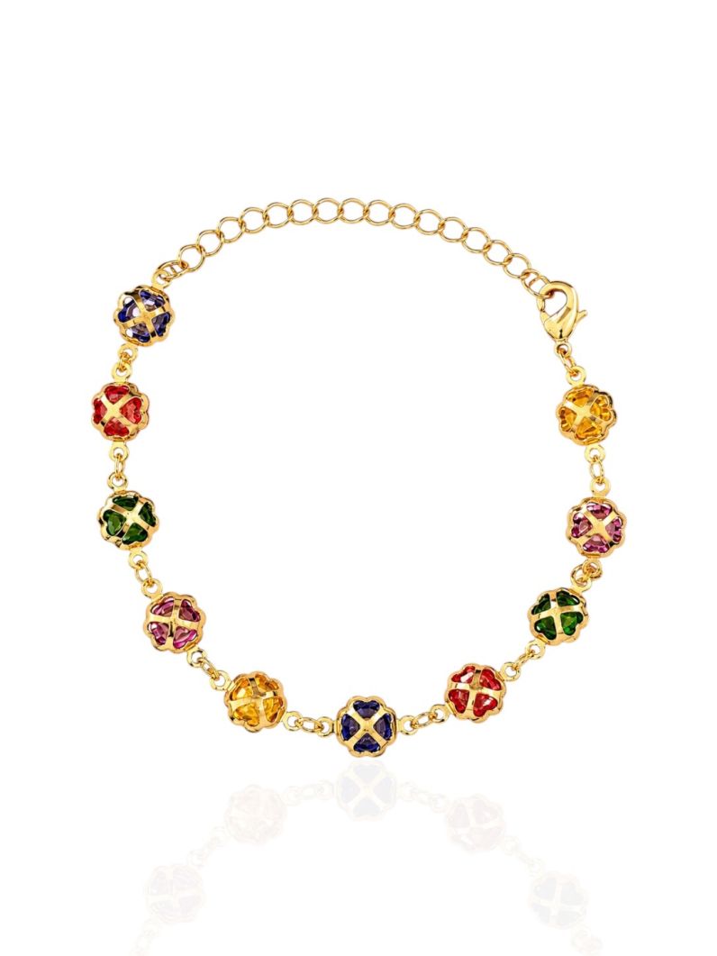 Pulseira Folheada a Ouro 18k Trevos Coloridos