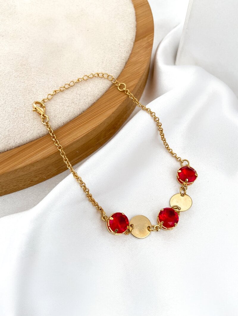 Pulseira Folheada a Ouro 18k Zircônias com Chapinhas Lisas