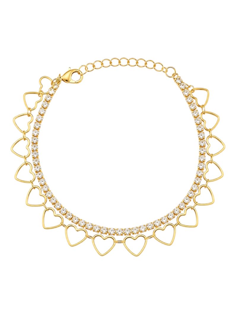 Pulseira Folheada a Ouro 18k Zircônias e Corações