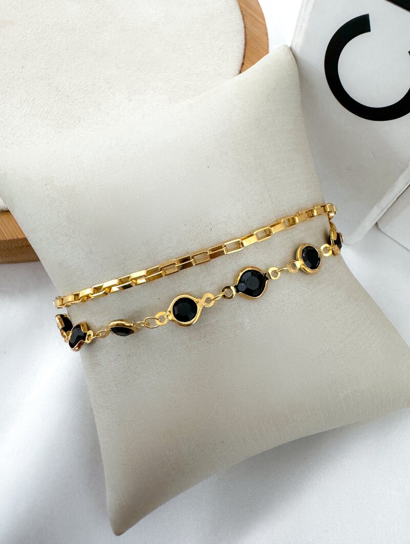 Pulseira Folheada a Ouro 18k Zircônias Pretas