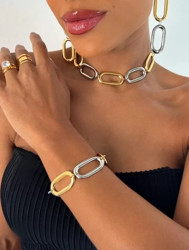 PULSEIRA FOLHEADA A OURO MAXI BLOGGER ELOS LARGOS.