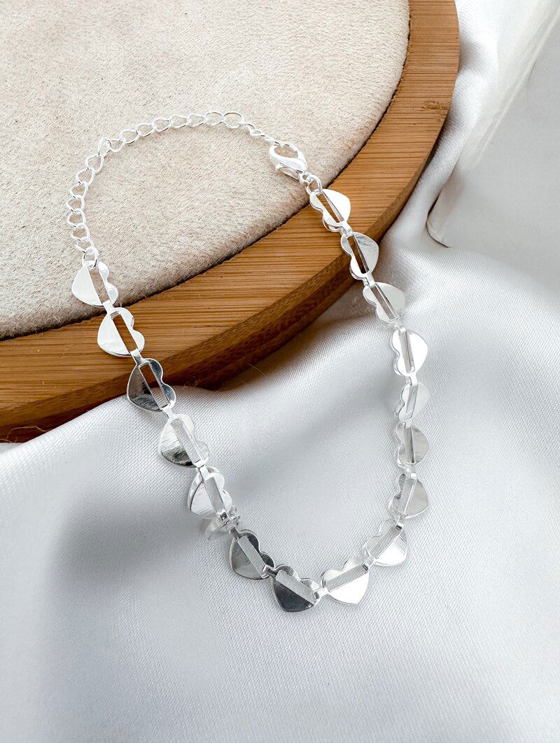 Pulseira Folheada a Prata 925 Corações com Detalhe Vazado