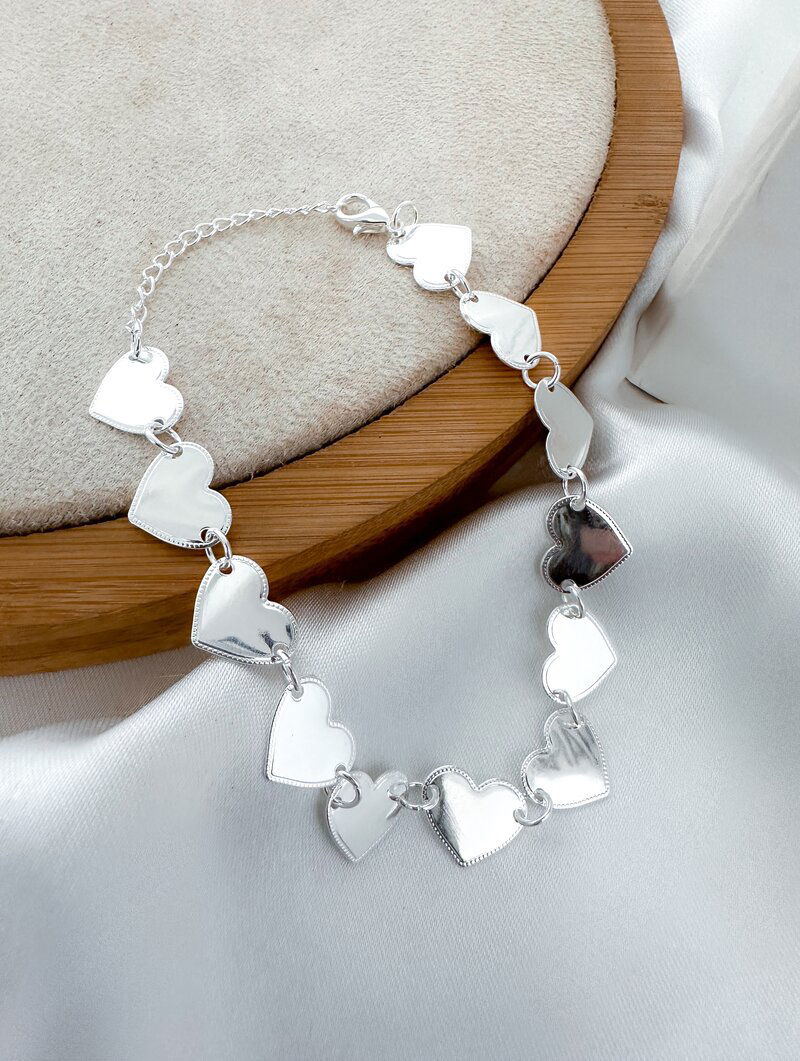 Pulseira Folheada a Prata 925 Corações Lisos