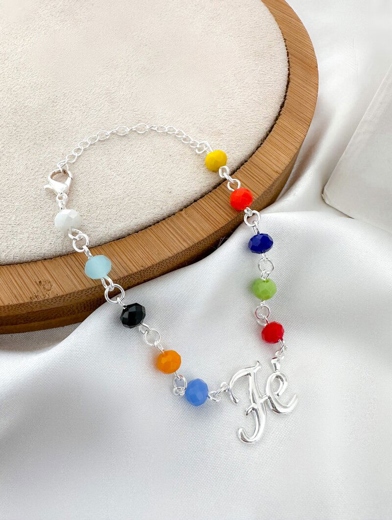 Pulseira Folheada a Prata 925 Cristais Coloridos com Escrita Fé