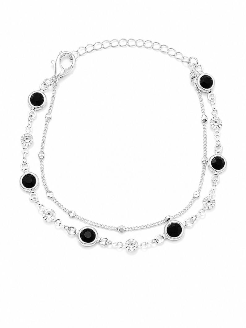 Pulseira Folheada a Prata 925 Cristais Pretos
