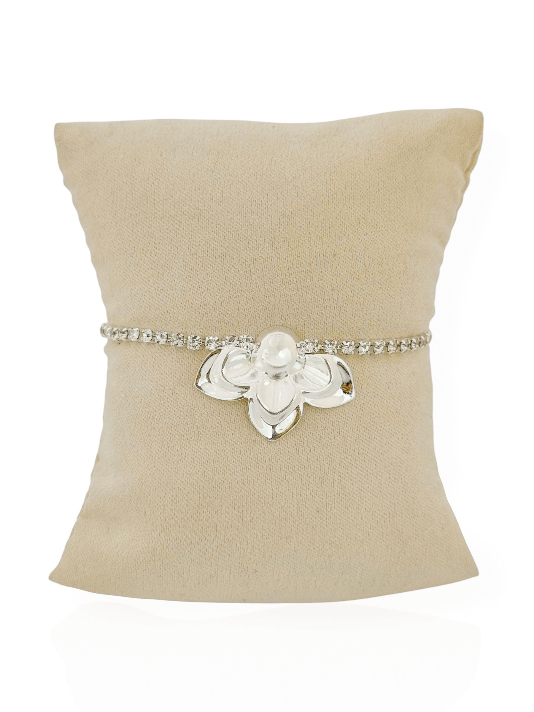 Pulseira Folheada a Prata 925 Design Meia Flor Com Zircônias