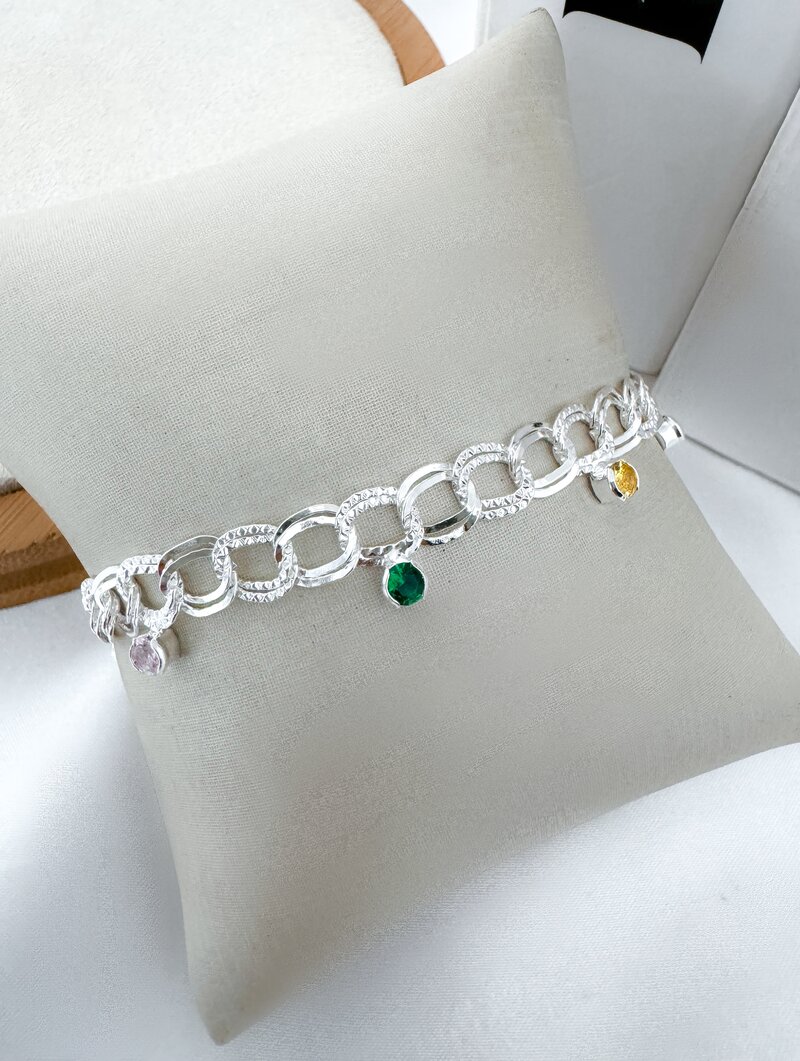 Pulseira Folheada a Prata 925 Elos Duplo com Zircônias