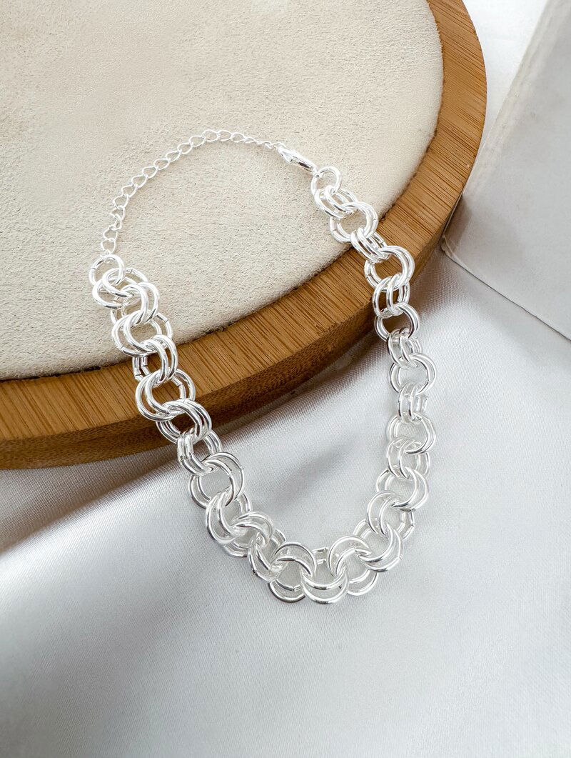 Pulseira Folheada a Prata 925 Elos Redondos Duplo