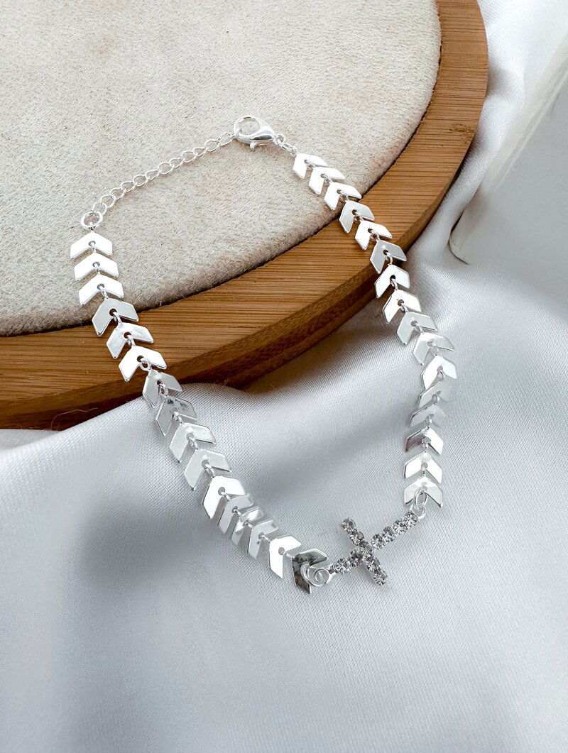Pulseira Folheada a Prata 925 Escamas com Crucifixo