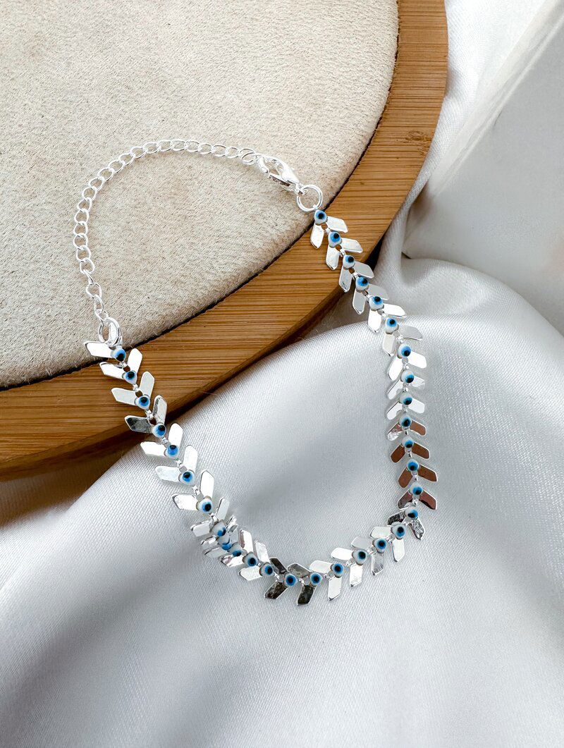 Pulseira Folheada a Prata 925 Escamas com Olho Grego