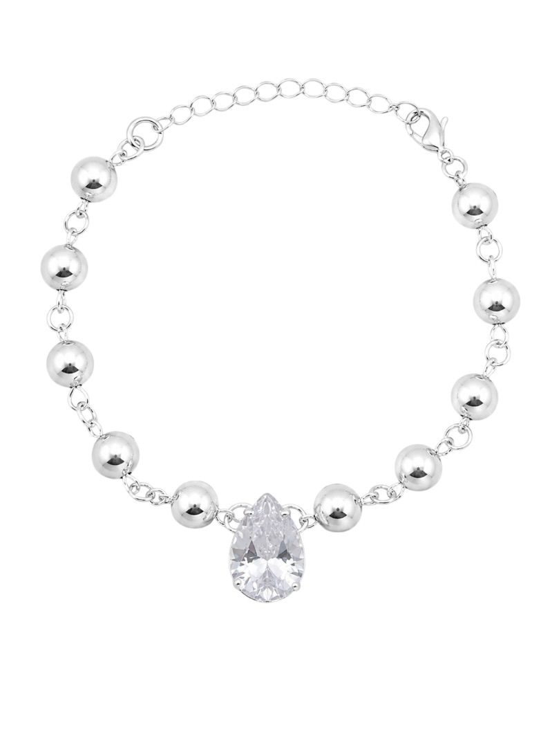 Pulseira Folheada a Prata 925 Esferas e Gota Cristal