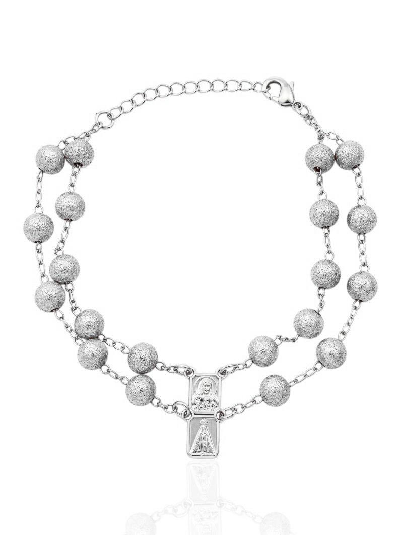 Pulseira Folheada a Prata 925 Esferas Texturizada Com Nossa Senhora