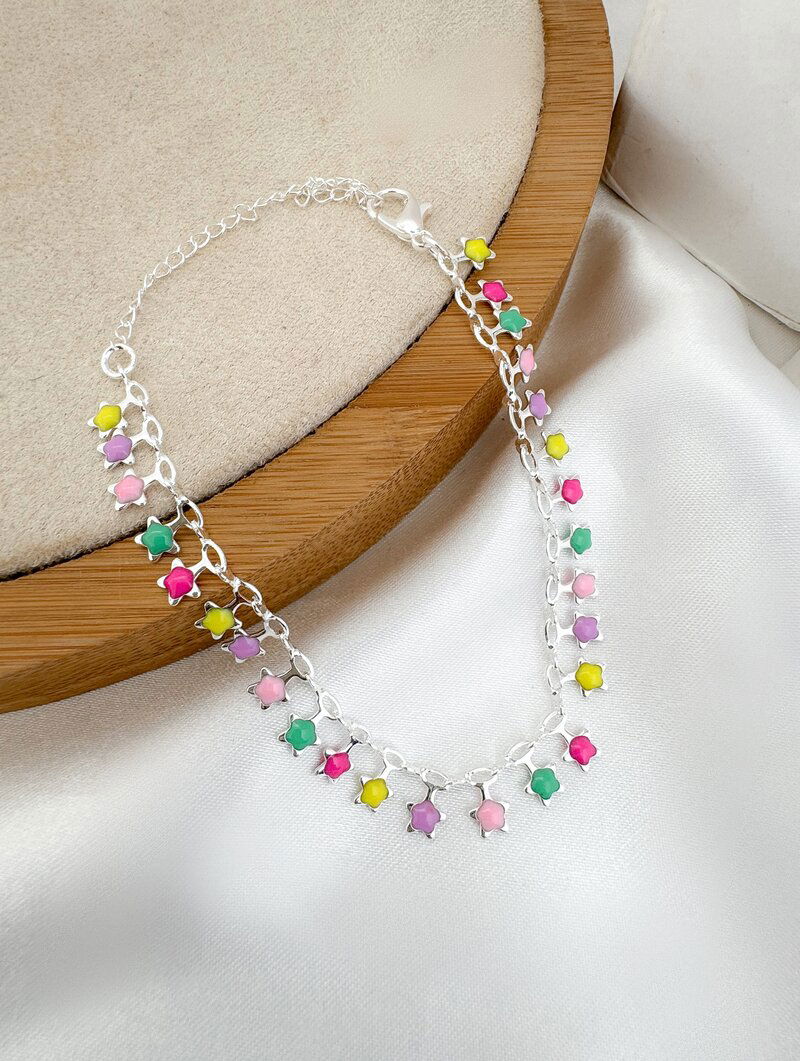 Pulseira Folheada a Prata 925 Estrelas Resinadas Coloridas