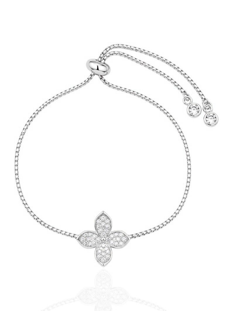 Pulseira Folheada a Prata 925 Flor Cravejado