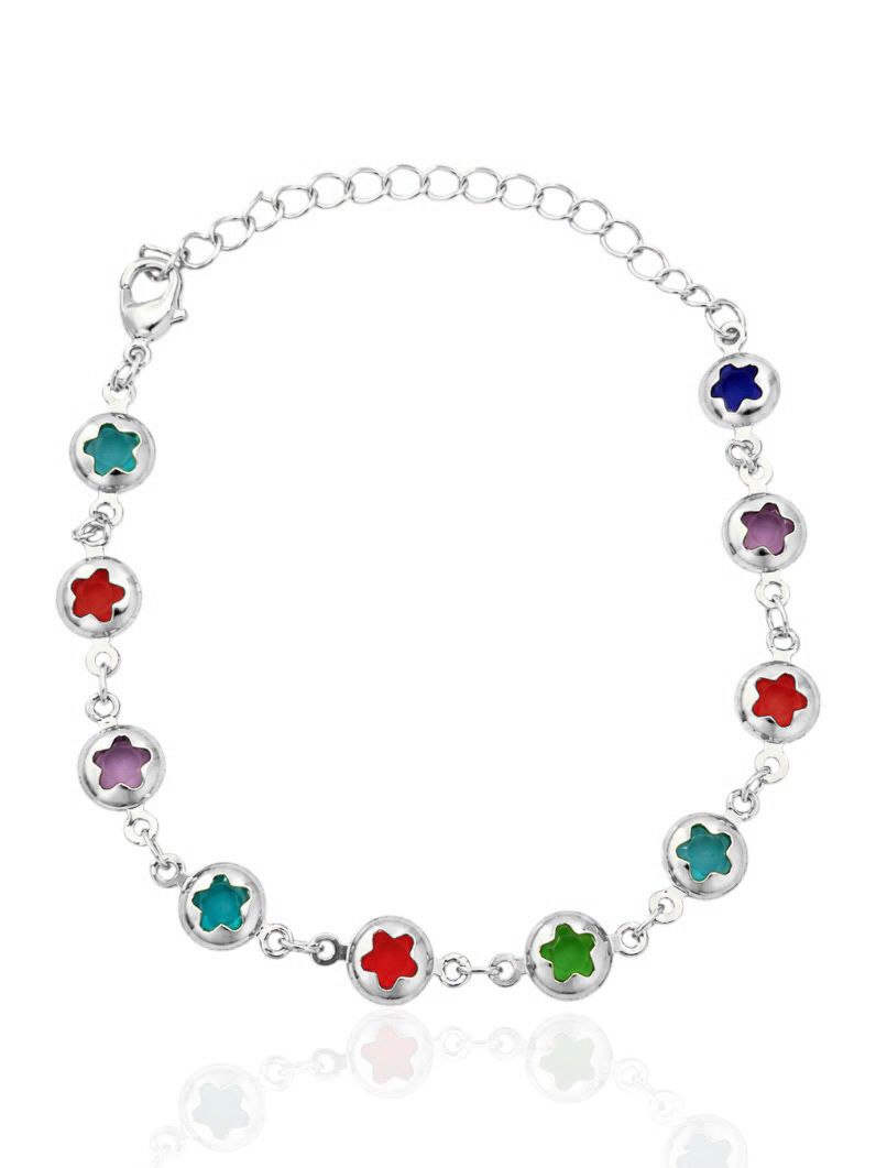 Pulseira Folheada a Prata 925 Flores Coloridas