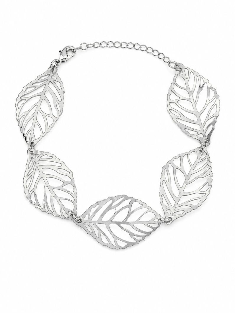 Pulseira Folheada a Prata 925 Folhas Detalhadas